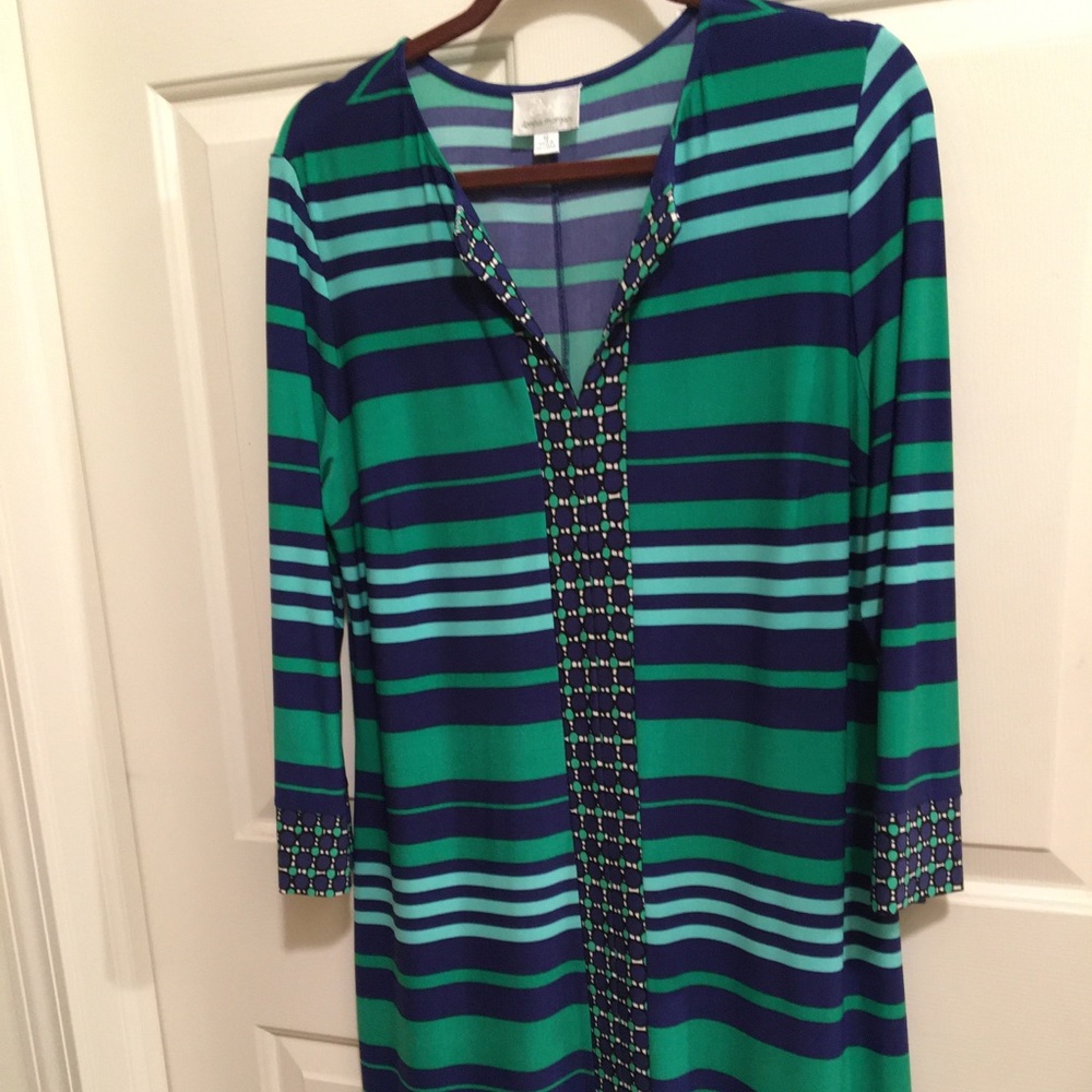 DONNA MORGAN PRE-LOVED AUTHENTIC NAVY BLUE & GREEN STRIPES DESIGN DRESS